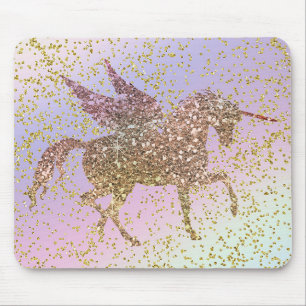 Tapis De Souris Licorne Paillettes Or Pastel Arc-en-Ciel Filles Br
