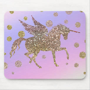 Tapis De Souris Licorne Pastel Arc-en-ciel Points Dorés Filles Bra