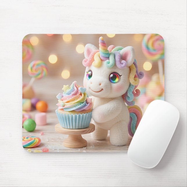 Tapis De Souris Licorne pastel avec Cupcake arc-en-ciel (Avec souris)