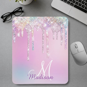 Tapis De Souris Licorne Rose Mignonne Arc-en-ciel Paillettes Goutt