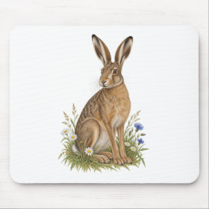 Tapis De Souris Lièvre et fleurs sauvages pour un bureau calme de