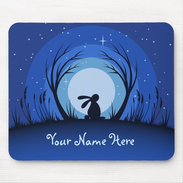 Tapis De Souris Lièvre, lapin, silhouette lune (Devant)