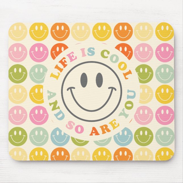 Tapis De Souris Life Is Cool Happy Smiling Face Emoji Mouse Pad (Devant)