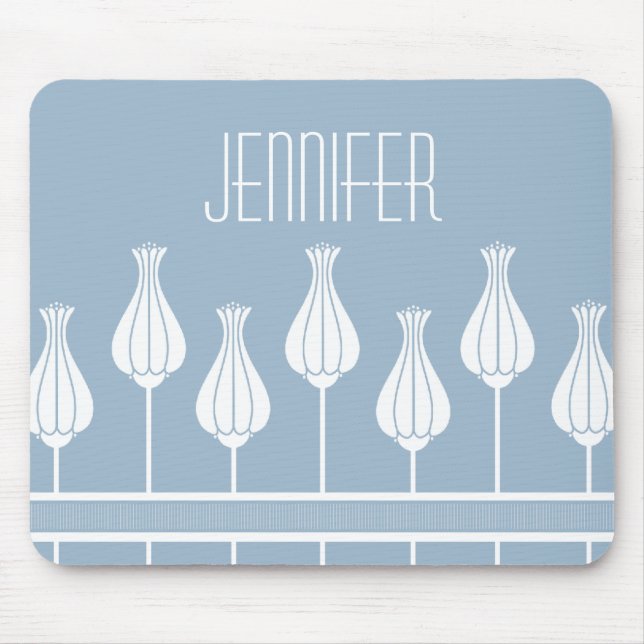 Tapis De Souris Light Blue Art Deco Floral Mousepad (Devant)