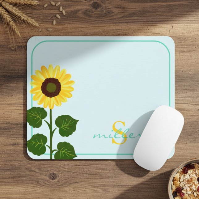 Tapis De Souris  Light Green Mouse Pad with Sunflower (Créateur téléchargé)