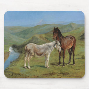 Tapis De Souris Light Grey Horse in a Field (Equine Farm Animal)