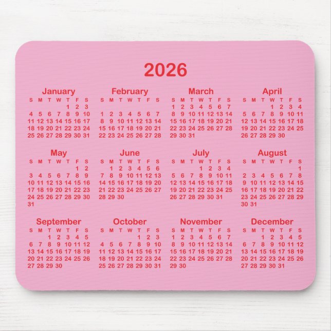 Tapis De Souris Light Pink and Red 2026 Calendar (Devant)