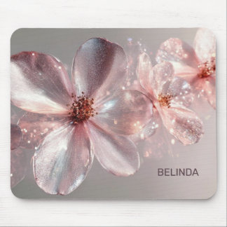 Tapis De Souris Light Pink Shiny Metallic Flower  Business Card