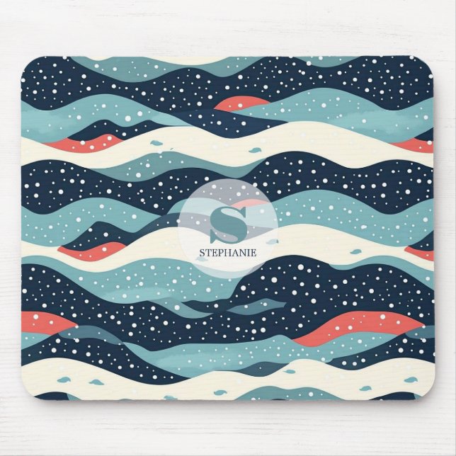Tapis De Souris Lignes Abstraites avec points de flocon de neige (Devant)