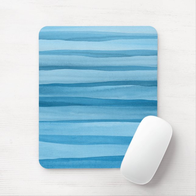 Tapis De Souris Lignes aquarelles bleues motif abstrait (Avec souris)