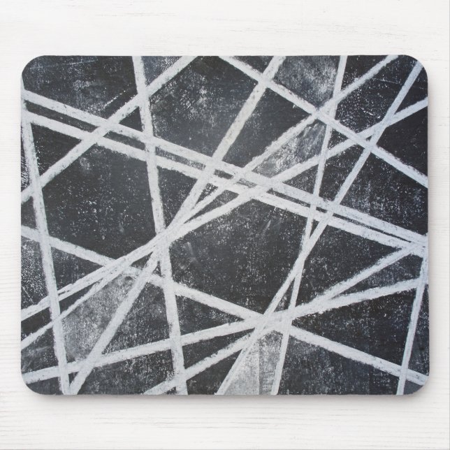 Tapis De Souris Lignes blanches espaces noirs cool abstrait (Devant)