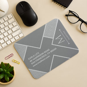 Tapis De Souris Lignes courbes géométriques modernes en noir et gr