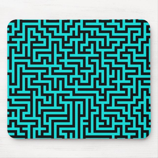 Tapis De Souris Lignes de labyrinthe noir turquoise (Devant)