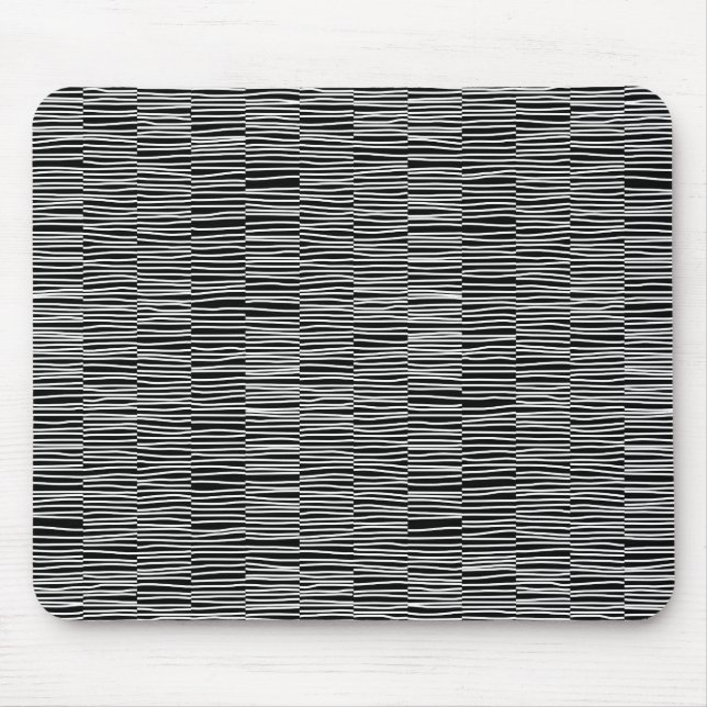 Tapis De Souris Lignes irrégulières - Blanc sur Noir (Devant)