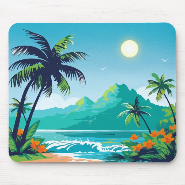 Tapis De Souris L'île tropicale illustrée en vert (Devant)