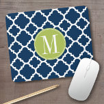 Tapis De Souris Lime et marine Motif géométrique Monogramme person<br><div class="desc">Un design graphique et audacieux en quatrefoil aux couleurs fraîches et joyeuses. Si vous devez ajuster les monogrammes,  cliquez sur le bouton customiser et apporter des modifications.</div>
