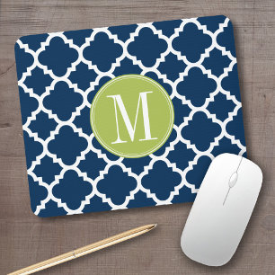 Tapis De Souris Lime et marine Motif géométrique Monogramme person