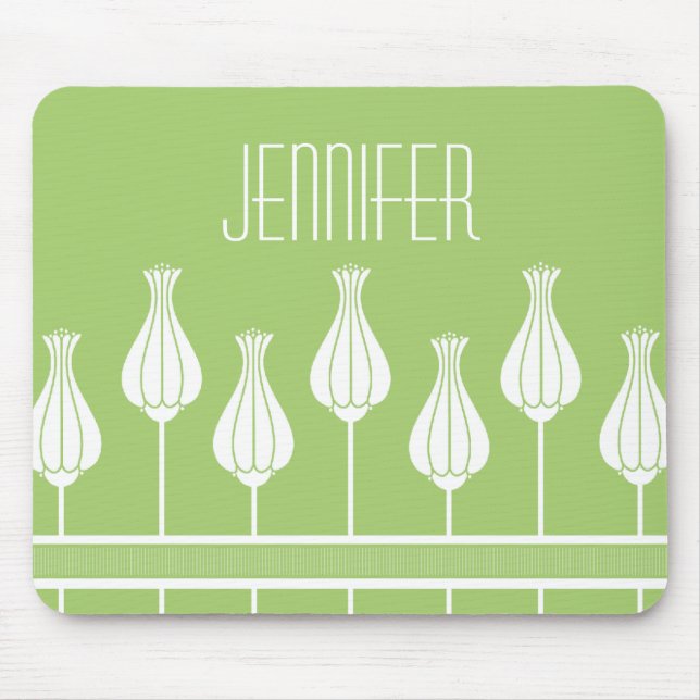 Tapis De Souris Lime Green Art Deco Floral Mousepad (Devant)