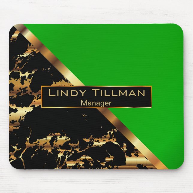 Tapis De Souris Lime Green, Black and Gold Marble Design (Devant)