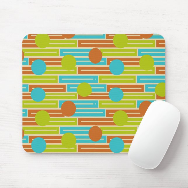 Tapis De Souris Lime Green, Cinnamon Brown, Rectangles Turquoise (Avec souris)