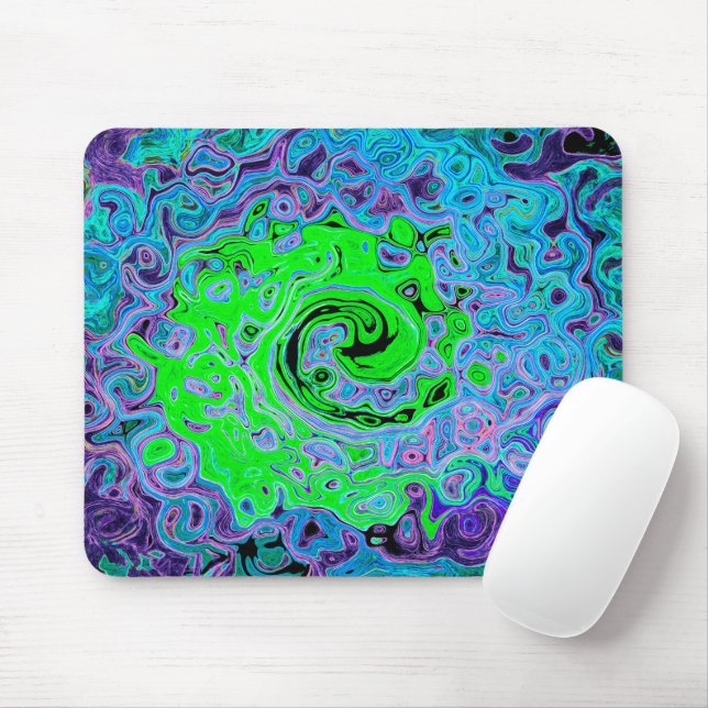 Tapis De Souris Lime Green Super Abstrait Retro Liquid Swirl (Avec souris)