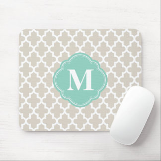 Tapis De Souris Lin Beige et Aqua Maroc Monogramme personnalisé