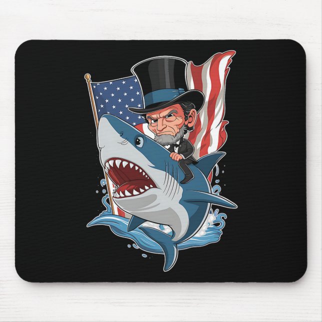 Tapis De Souris Lincoln Riding Shark Awesome 4 Juillet Graphi (Devant)