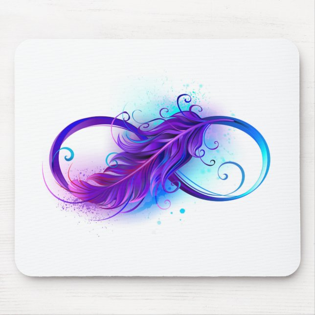 Tapis De Souris L'infini avec plume violette (Devant)
