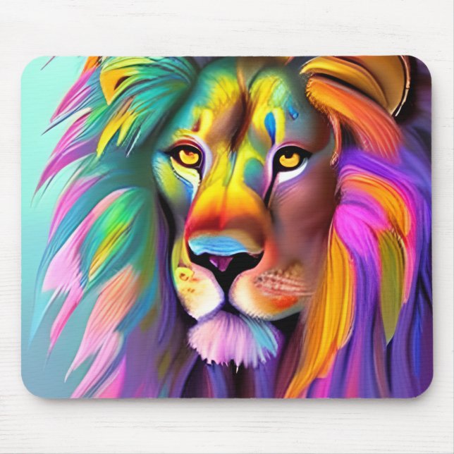 Tapis De Souris Lion Abstrait Face Mystical Imaginaire Art (Devant)