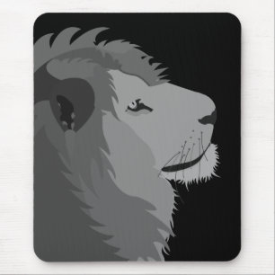 Tapis De Souris Lion Animal Wildlife Big Cat noir et blanc