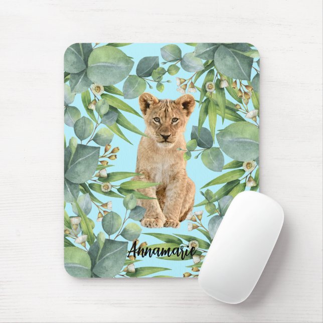 Tapis De Souris Lion Cub Green Forest Jungle Cute Turquoise (Avec souris)