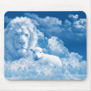 Tapis De Souris Lion et agneau dans les nuages