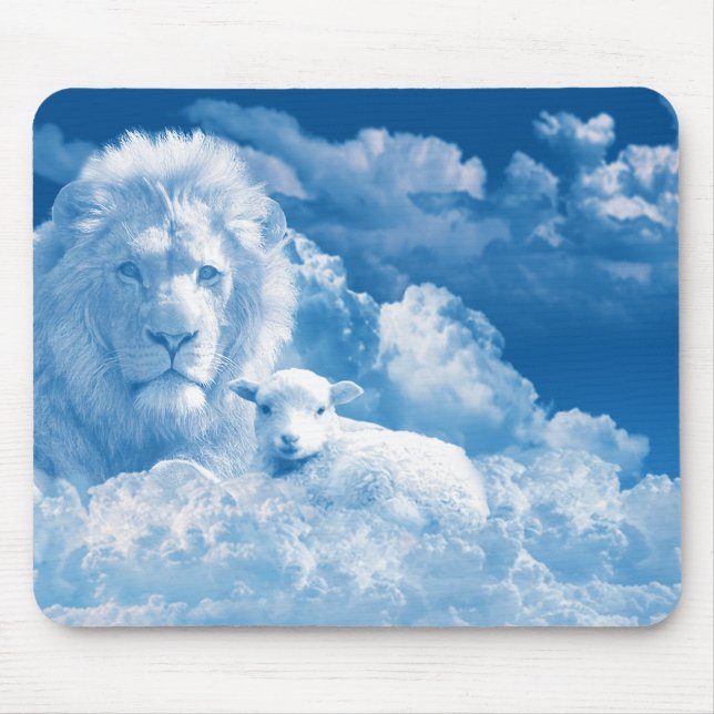 Tapis De Souris Lion et agneau dans les nuages (Devant)