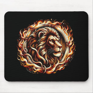 Tapis De Souris Lion flamboyant en anneau d'astrologie des flammes