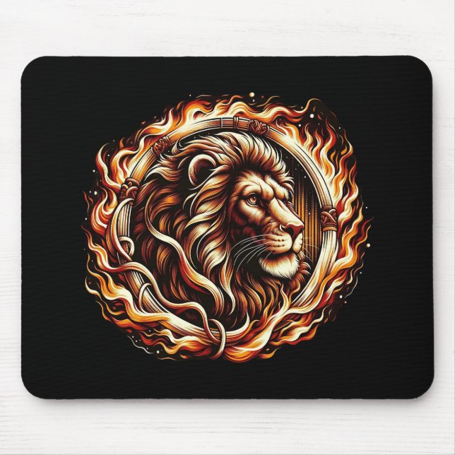 Tapis De Souris Lion flamboyant en anneau d'astrologie des flammes (Devant)