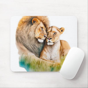 Tapis De Souris Lion mâle et femelle en amour Photo pour les amour