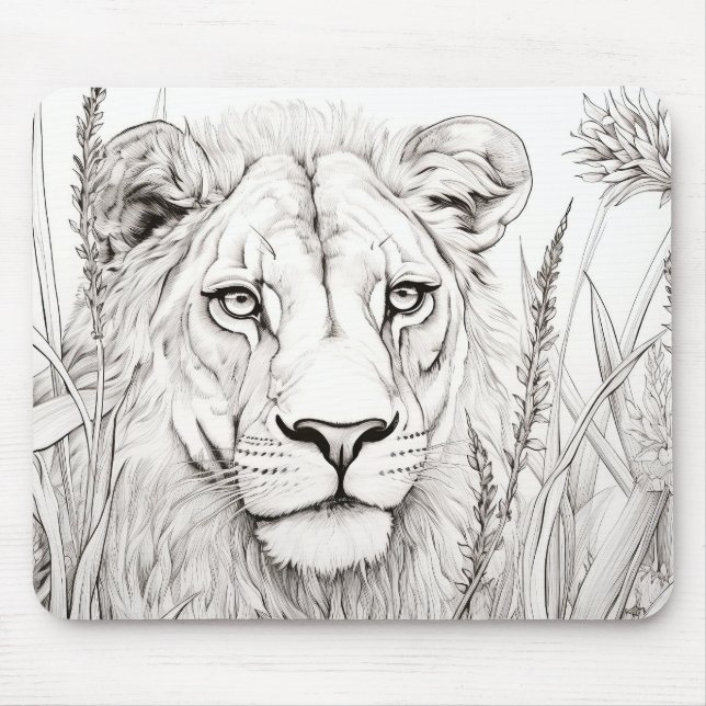 Tapis De Souris Lion Nature paisible Prairie Sketch Style de dessi (Devant)