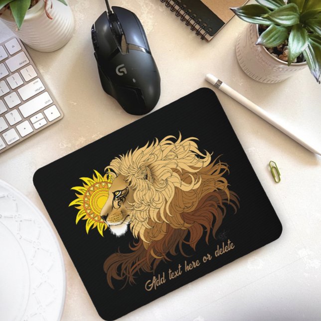 Tapis De Souris Lion noir jaune Mandala Sun (Créateur téléchargé)