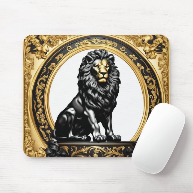 Tapis De Souris Lion or et cadre ornemental noir (Avec souris)