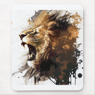 Tapis De Souris Lion Portrait Animal Peinture Faune Montagne