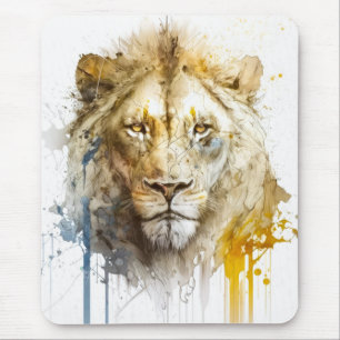 Tapis De Souris Lion Portrait Animal Peinture Faune Montagne