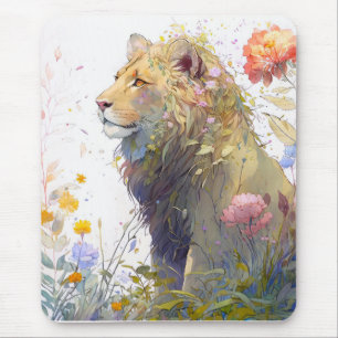 Tapis De Souris Lion Portrait Animal Peinture Forêt faunique