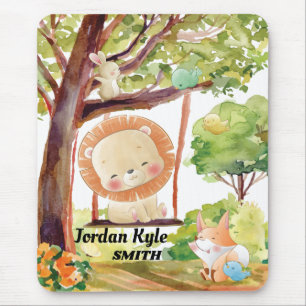 Tapis De Souris Lion, Renard, Lapin et Oiseaux Brut Nature