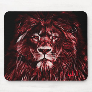Tapis De Souris Lion rouge majestueux monogramme