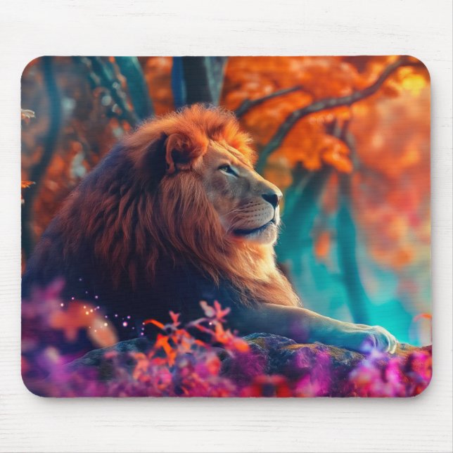 Tapis De Souris Lion royal dans la conception de la forêt enchanté (Devant)