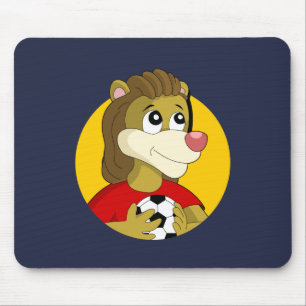 Tapis De Souris Lion tenant un ballon de football dessin animé tap
