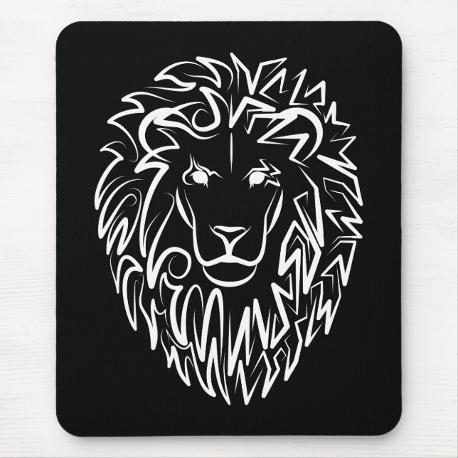 Tapis De Souris Lion tribal noir et blanc (Devant)