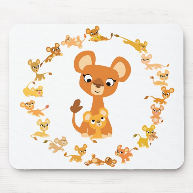 Tapis De Souris Lionesses caricaturales mignonnes Mandala Mousepad (Devant)