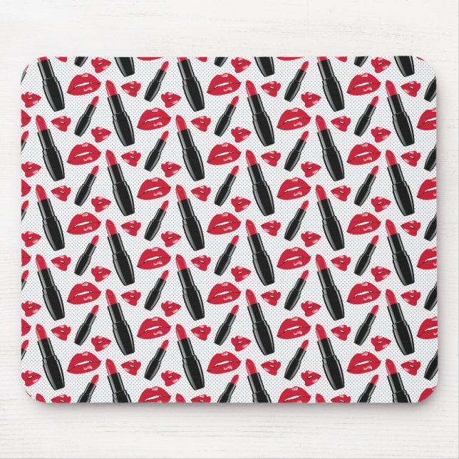 Tapis De Souris Lipstick Et Lips Polka Dot Motif (Devant)