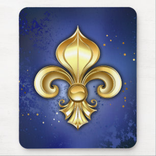 Tapis De Souris Lis d'or sur fond bleu